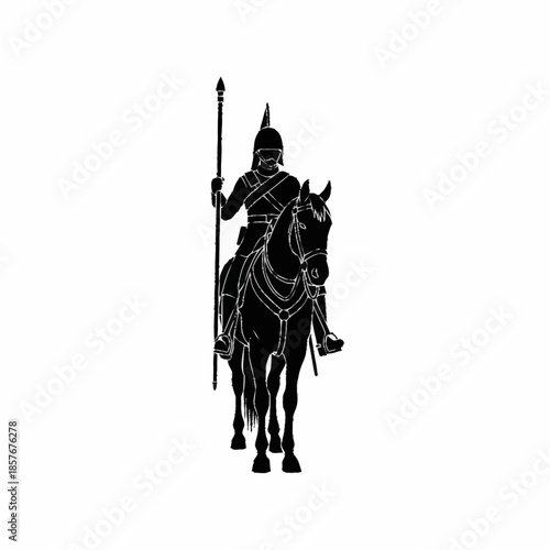 Silhouette of a Warrior on Horseback Holding a Spear.