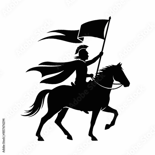 Silhouette of a Warrior on Horseback with a Flag.