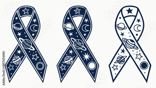 Unique Celestial Awareness Ribbon Vector Illustration Planets Stars And Moon Galaxy Design For Non Profit Advocacy And Educational Support