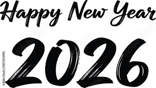 Happy New Year 2026 brush lettering typography vector illustration isolated on white background modern hand painted calligraphy festive greeting design poster banner