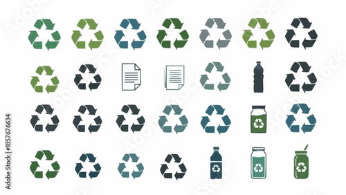 Collection of Recycling Symbols and Recyclable Materials Icons.