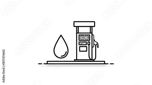 Outline vector icon of a fuel pump and gas drop. Illustrating petrol stations, energy, automotive, refueling, and the oil industry.