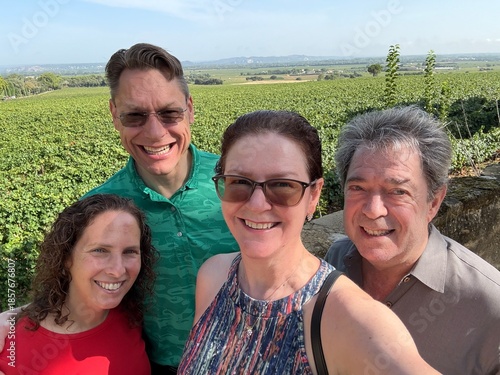 Casual group portrait during a winery visit