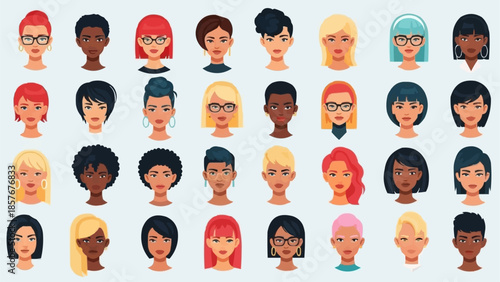 Diverse Collection of Womens Faces - A Study in Style and Expression.