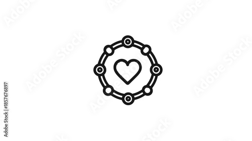 Outline heart icon within a circular chain network, symbolizing social connection, care, community, relationships, and unity