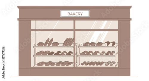 Bakery storefront with a display window full of fresh bread and pastries.