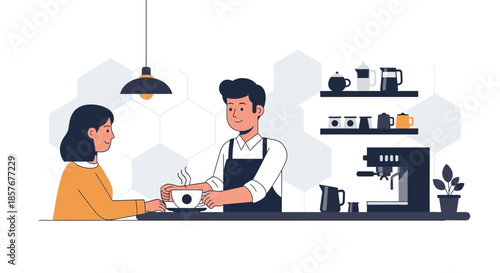 Barista Serving Coffee to Customer in Cafe