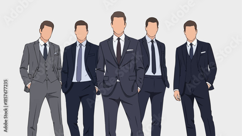 Group of men in suits standing together confidently.