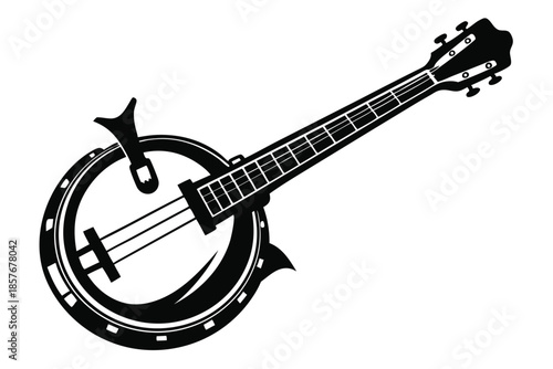 banjo silhouette line art vector illustration