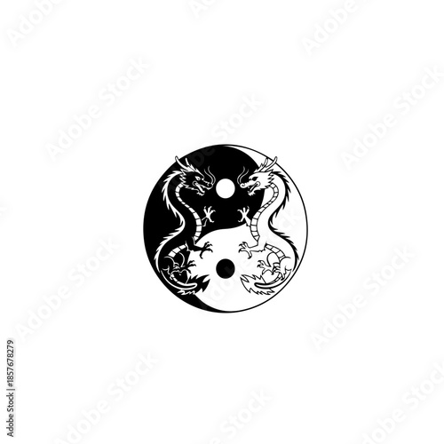 Yin Yang Symbol with Two Dragons Intertwined.
