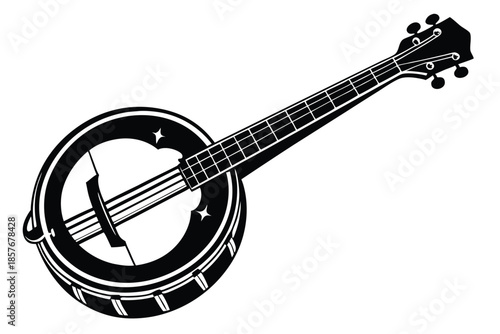 banjo silhouette line art vector illustration