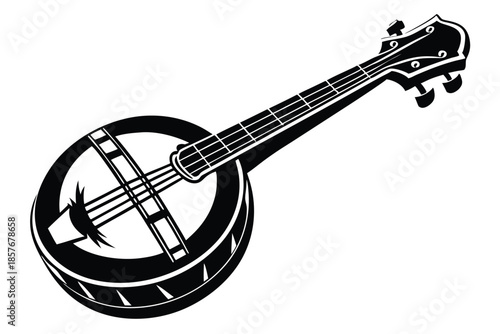 banjo silhouette line art vector illustration