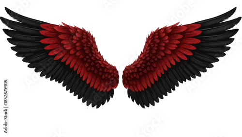 Red and Black Angel Wings Illustration on White Background