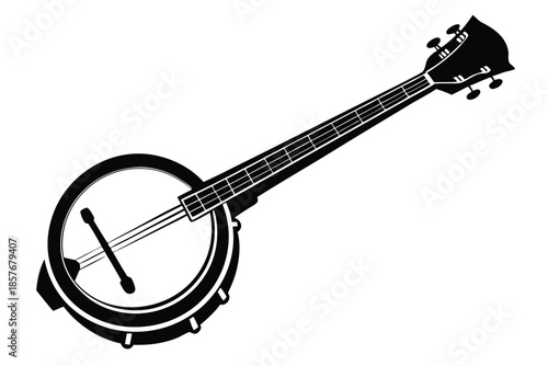 banjo silhouette line art vector illustration