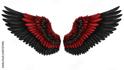 Red and Black Angel Wings Illustration on White Background