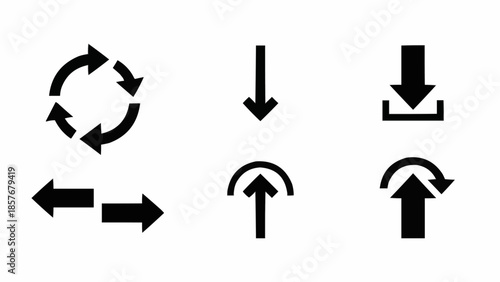 Set of Black Arrow Icons on White Background.