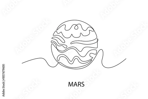 Mars. Moon, Star, Sun  and planet concept. Single line draw design. Vector graphic illustration