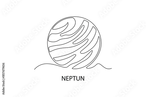 Neptun. Moon, Star, Sun  and planet concept. Single line draw design. Vector graphic illustration