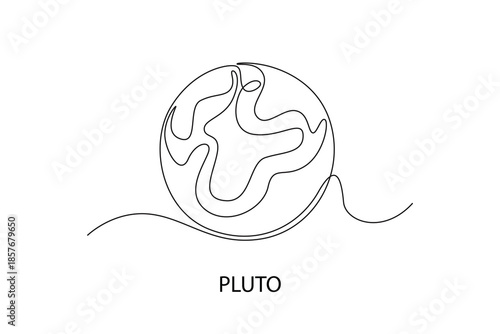 Pluto. Moon, Star, Sun  and planet concept. Single line draw design. Vector graphic illustration