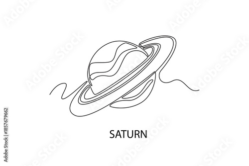 Saturn. Moon, Star, Sun  and planet concept. Single line draw design. Vector graphic illustration