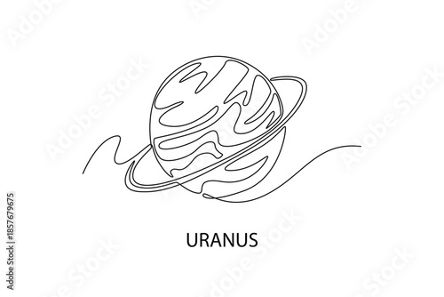 Uranus. Moon, Star, Sun  and planet concept. Single line draw design. Vector graphic illustration