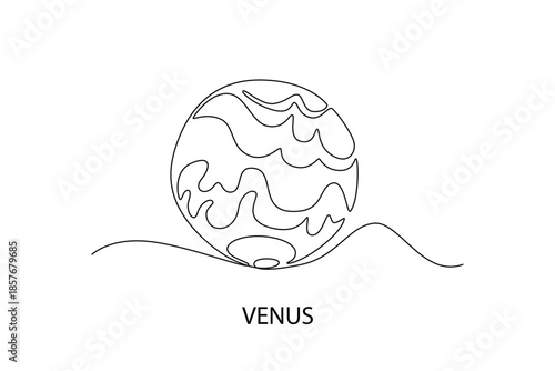Venus. Moon, Star, Sun  and planet concept. Single line draw design. Vector graphic illustration