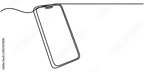 Smart phone icon continuous one line drawing, with  isolate simple outline vector illustration, One continuous line drawing of smartphone vector illustration. phone monoline design. Technology. 