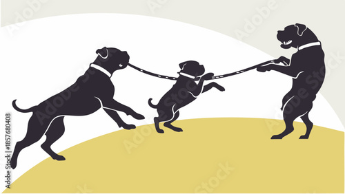 Three Dogs Tug Of War Silhouette Illustration Representing Child Custody Battle Divorce Conflict And Legal Negotiation