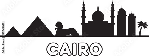 Cairo city black silhouette. Famous architectural attractions. Travel and tourism concept