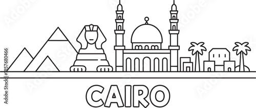 Cairo egypt panorama outline. Famous architectural attractions. Travel and tourism concept