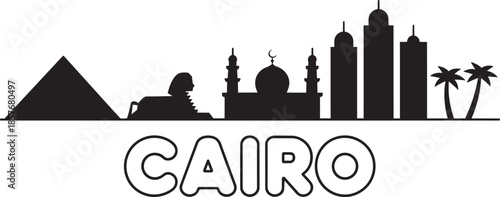 Cairo egypt skyline black silhouette. Famous architectural attractions. Travel and tourism
