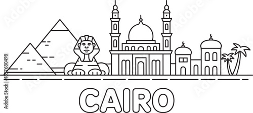 Cairo city outline panorama. Famous architectural attractions. Travel and tourism concept