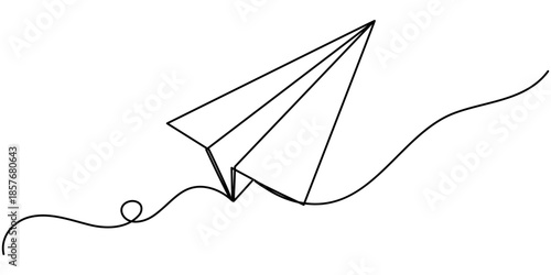 Paper plane continues one line drawing in a minimal style isolated outline vector illustration. 