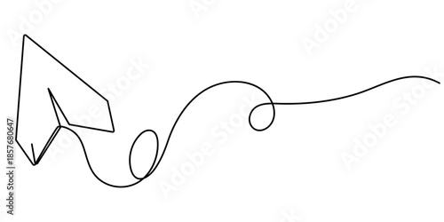Paper plane continues one line drawing in a minimal style isolated outline vector illustration. 