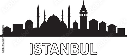 Istanbul turkey city skyline silhouette vector illustration featuring mosques and galata tower