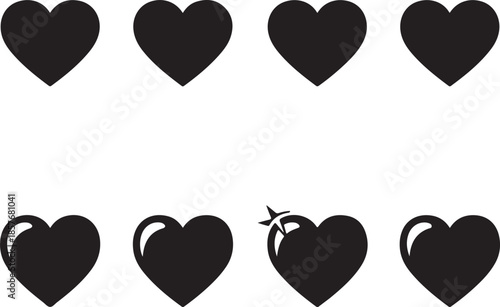 Eight Black Heart Icons With Variations hearts love