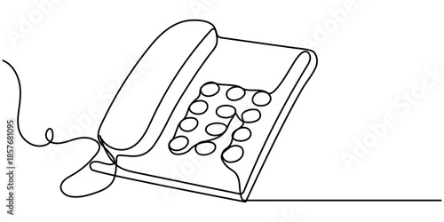 Continuous one single minimal line drawing telephone, Telephone handset in one continuous line drawing. Symbol of communication. Telephone in simple linear style. Editable outline illustration.  
