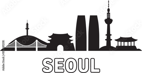 Seoul city silhouette skyline of famous buildings in south korea panorama design vector illustration