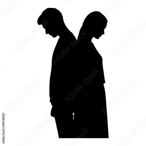 Couple standing back to back with heads down expressing sadness Vector