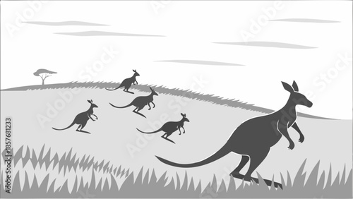 Dynamic Mob of Kangaroos Running Silhouette Vector Illustration Australian Wildlife Graphic Design Element for Travel and Nature