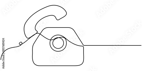 Continuous one single minimal line drawing telephone, Telephone handset in one continuous line drawing. Symbol of communication. Telephone in simple linear style. Editable outline illustration.  