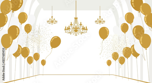 Elegant Gold Balloons and Chandeliers Vector Background for Celebrations and Events