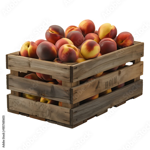 Wooden crate of peaches isolated on transparent background isolated on transparent background