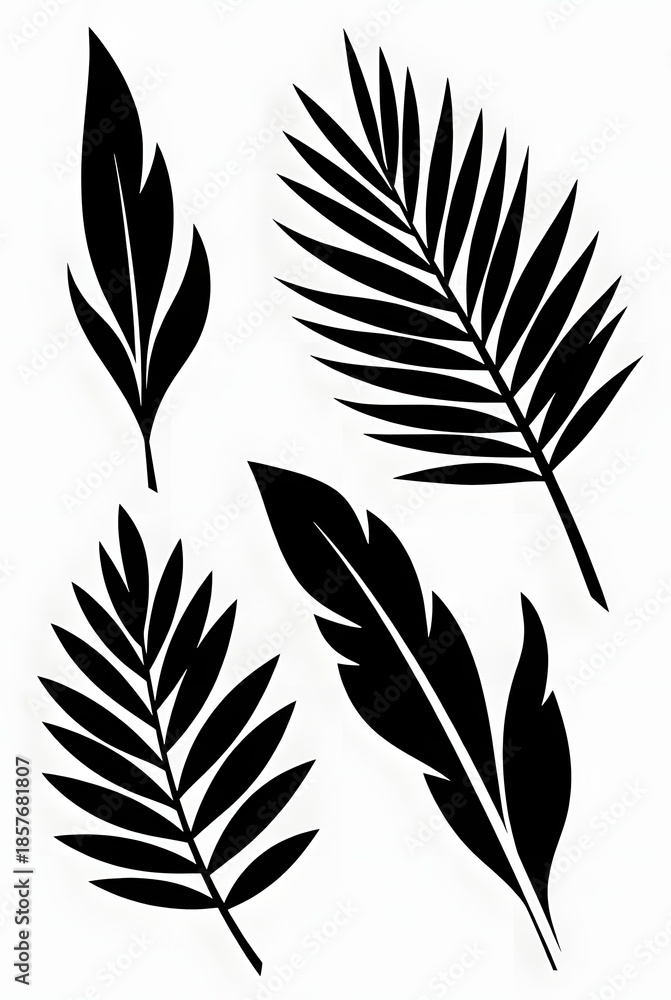 Obraz premium Minimalist Black Palm Leaf Silhouettes Collection Isolated on White Background