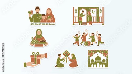 Selamat Hari Raya A Collection of Islamic Holiday Illustrations Family Gifts Mosque Celebration Culture