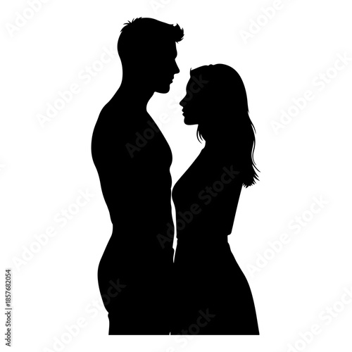 Silhouette of a man and woman facing each other intimately Vector