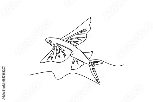Flying fish. Sea animal concept. Single line draw design. Vector graphic illustration