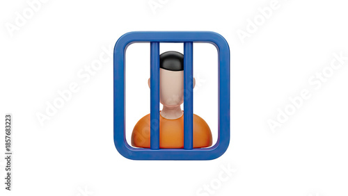 Person in orange behind blue prison bars icon on transparent background