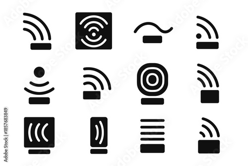 Sensor vector arc ripple narrow micro tile set motion pulse icon dot