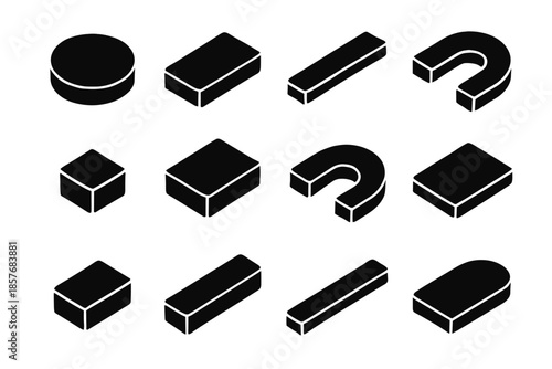 Narrow tiny arc piece micro disk collection vector icon magnet tile